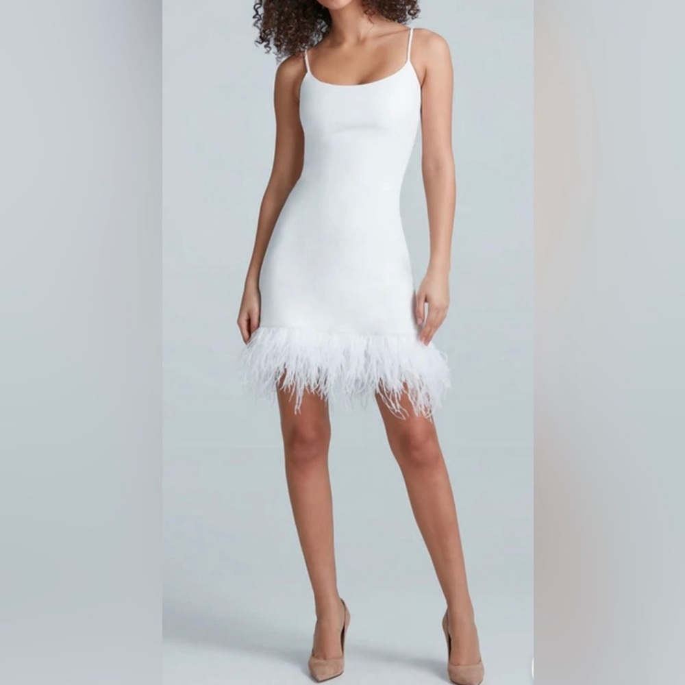 Commando white feather faux leather mini dress feathers small a line bodycon S